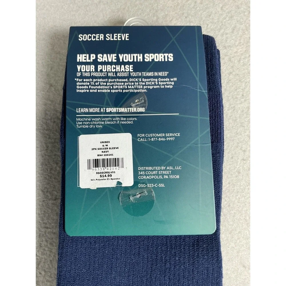 DSG Soccer Sleeve 2 Pack Navy S/M Unisex Leg Sleeves Athletic Sports Socks NWT